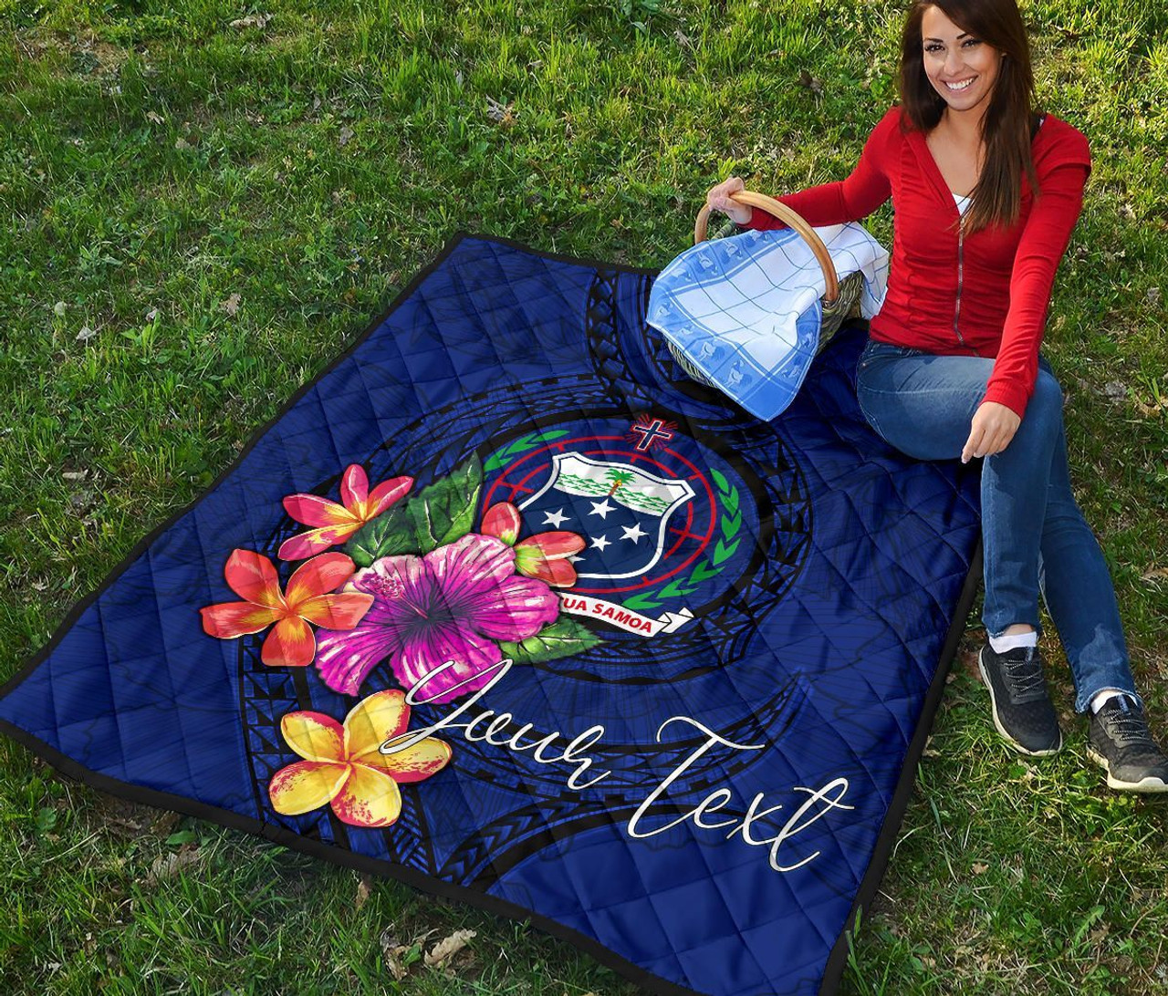 Samoa Polynesian Custom Personalised Premium Quilt - Floral With Seal Blue 8