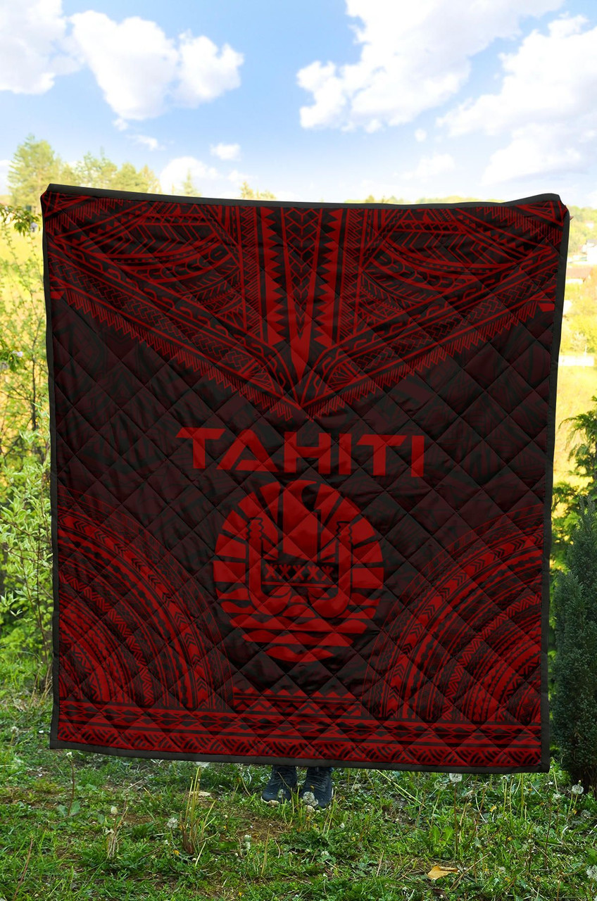 Tahiti Premium Quilt - Tahiti Flag Polynesian Chief Dark Red Version 2