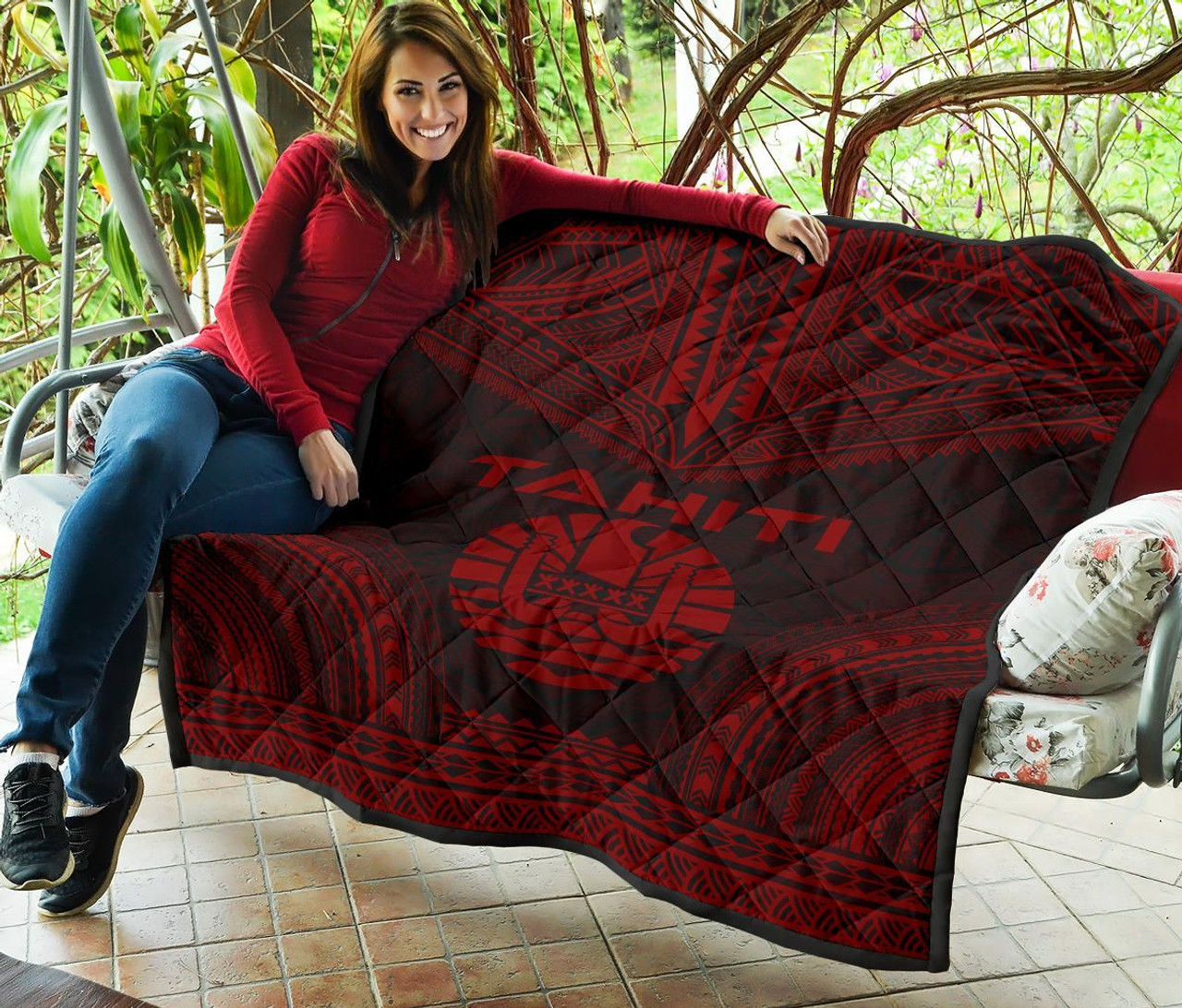 Tahiti Premium Quilt - Tahiti Flag Polynesian Chief Dark Red Version 5