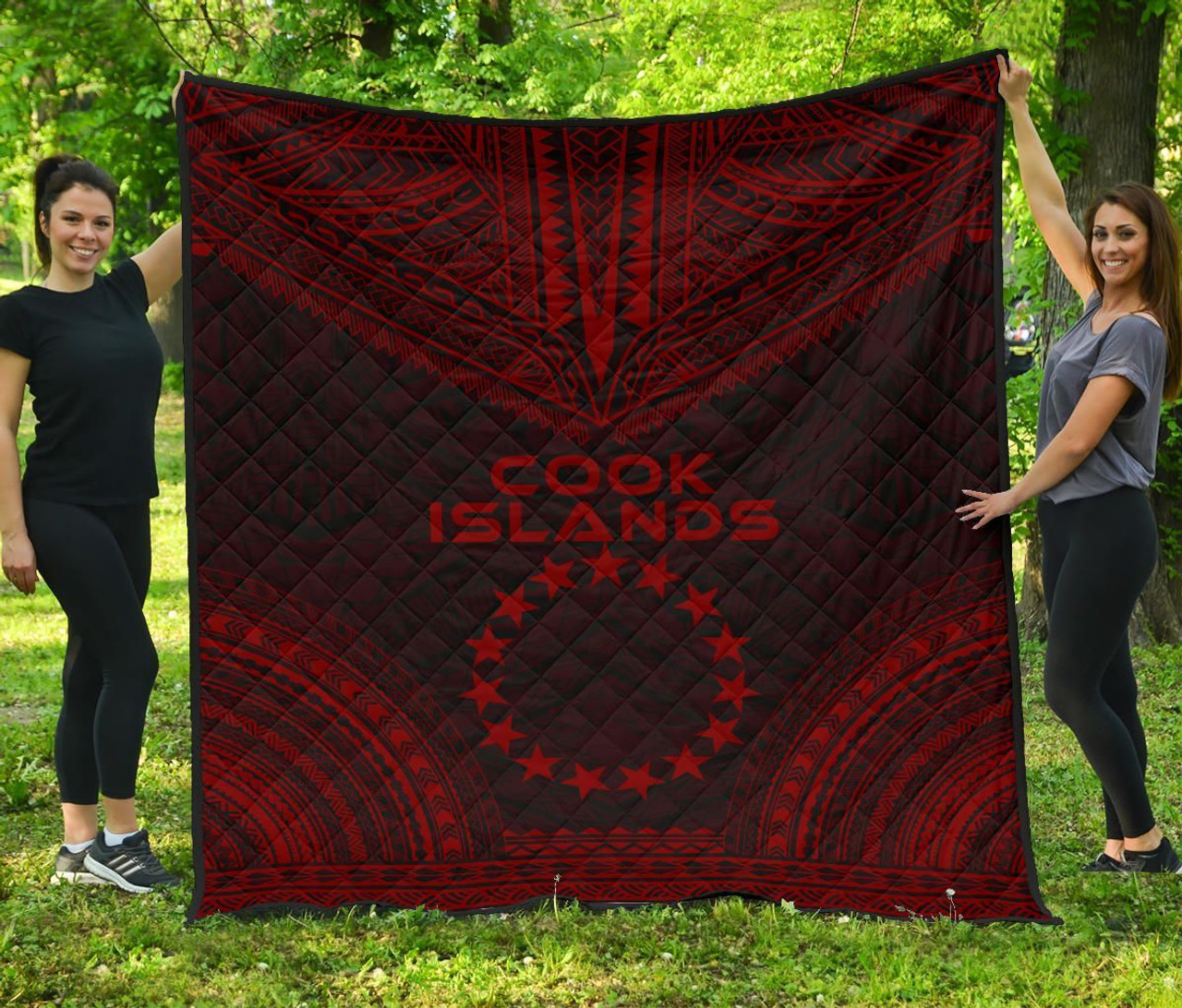 Cook Islands Premium Quilt - Cook Islands Flag Polynesian Chief Red Version 1