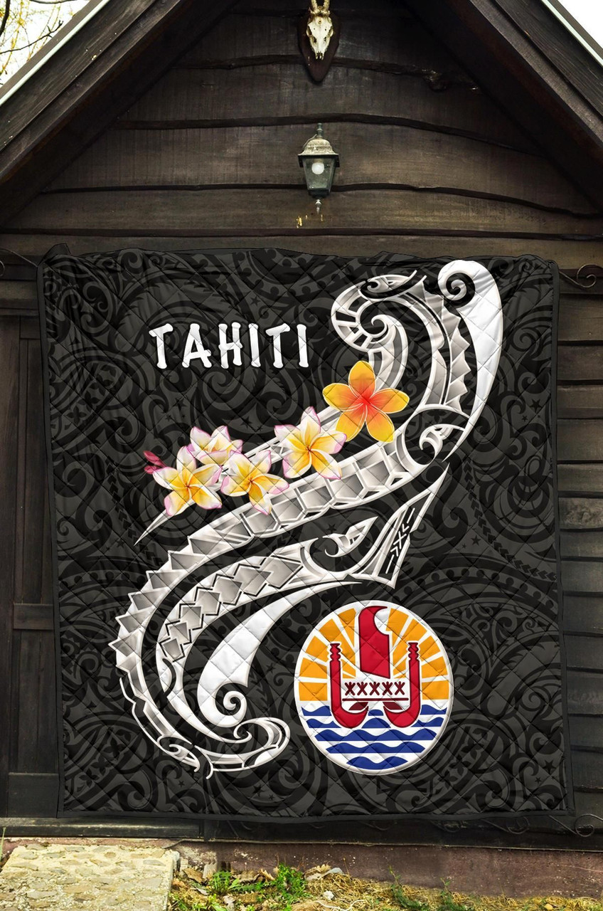Tahiti Premium Quilt - Tahiti Seal Polynesian Patterns Plumeria (Black) 5