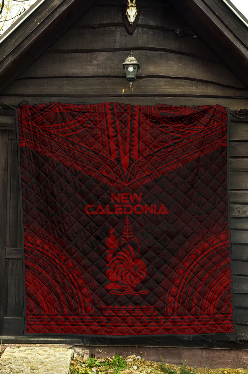 New Caledonia Premium Quilt - New Caledonia Coat Of Arms Polynesian Chief Dark Red Version 3