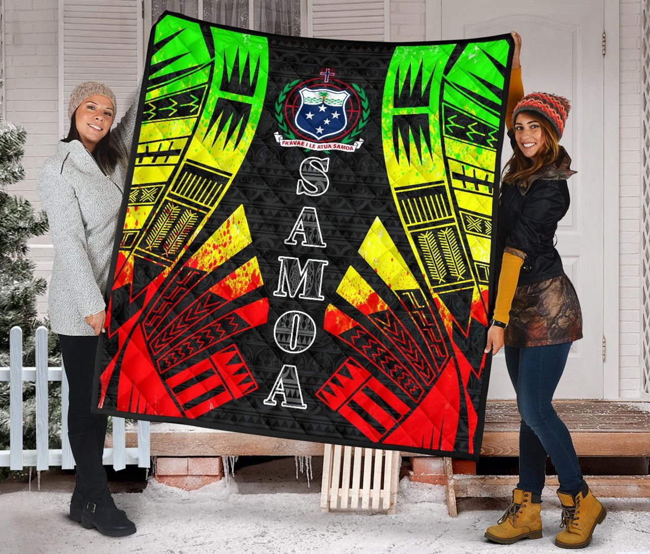 Samoa Premium Quilt - Samoa Coat Of Arms Polynesian Reggae Tattoo 2