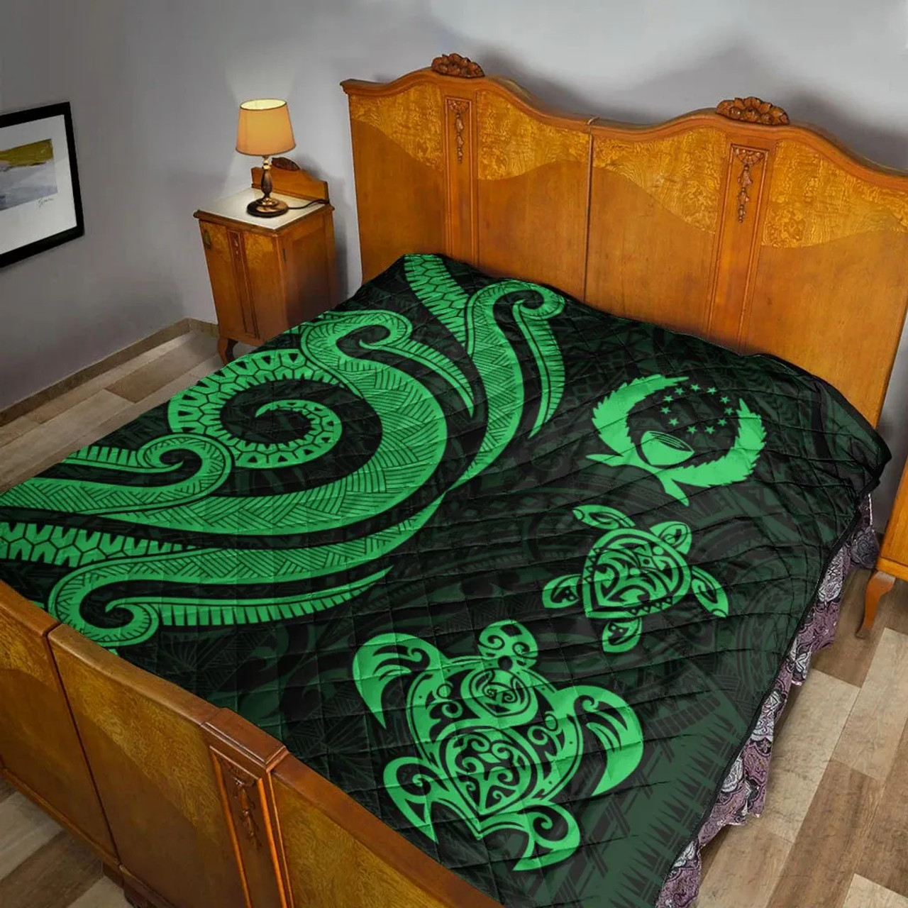 Pohnpei Premium Quilt - Green Tentacle Turtle 6