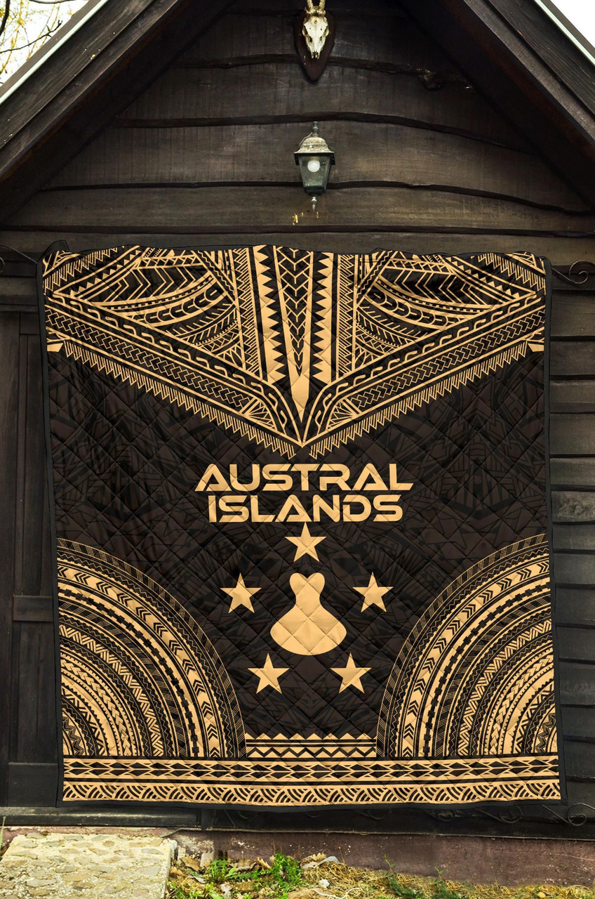 Austral Islands Premium Quilt - Austral Islands Flag Polynesian Chief Gold Version 3