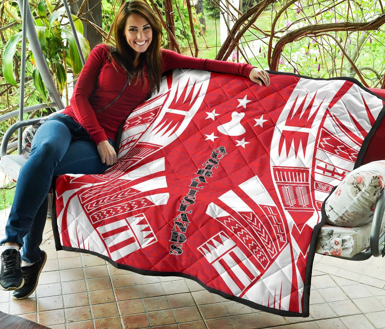 Austral Islands Premium Quilt - Austral Islands Flag Polynesian White Tattoo (Red) 7