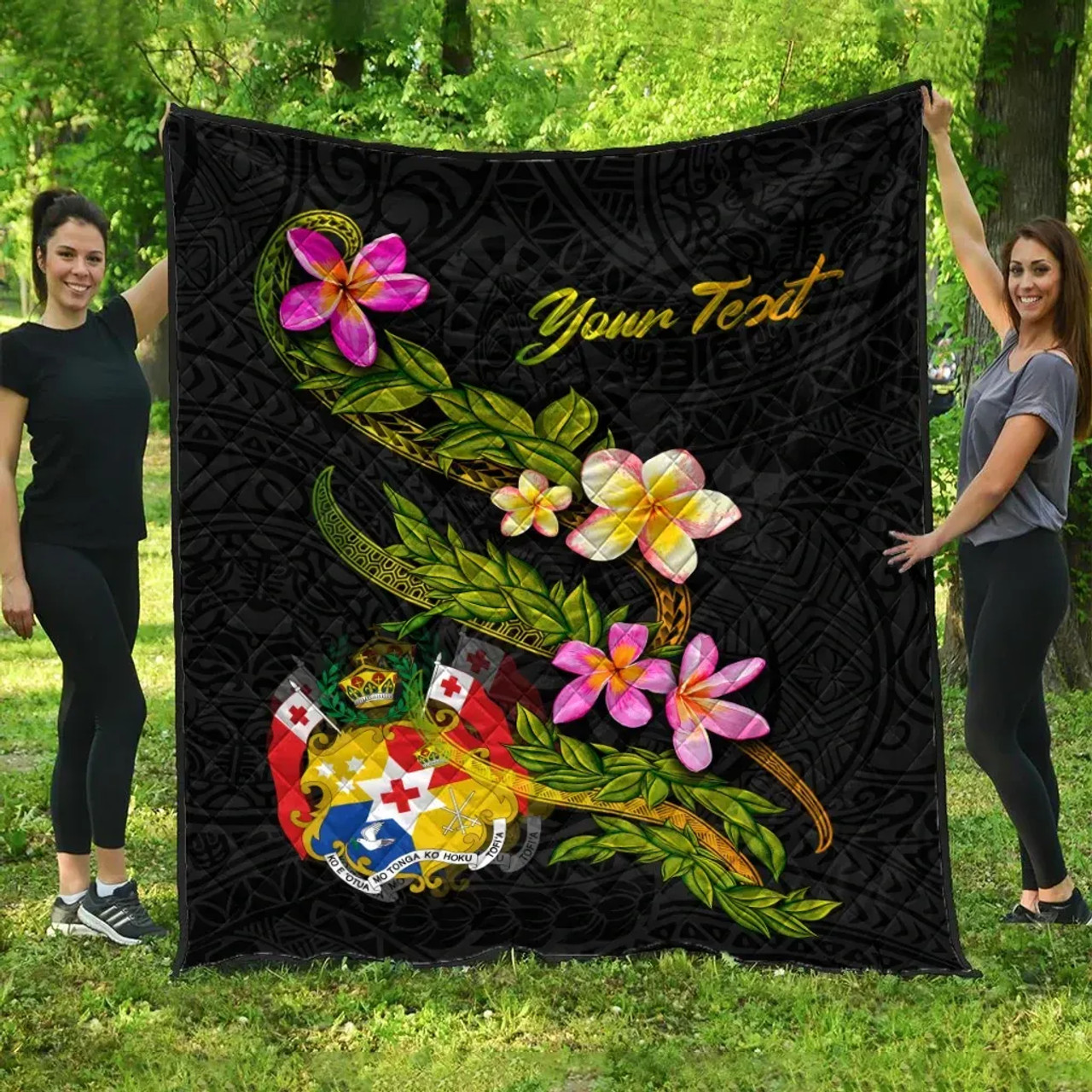 Tonga Polynesian Custom Personalised Quilt - Plumeria Tribal 1