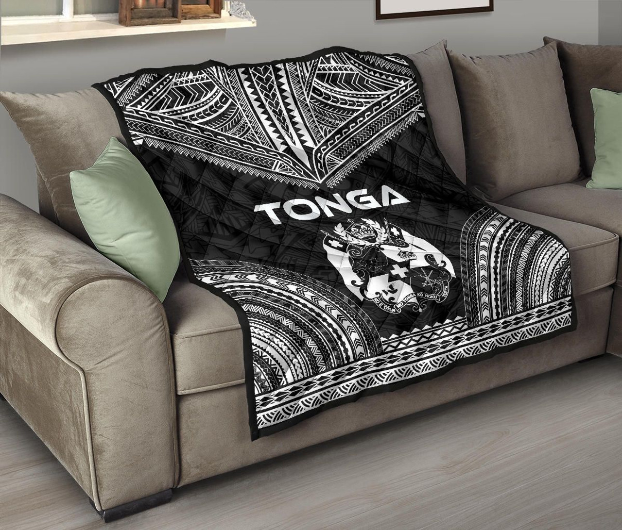 Tonga Premium Quilt - Tonga Coat Of Arms Polynesian Chief Black Version 8