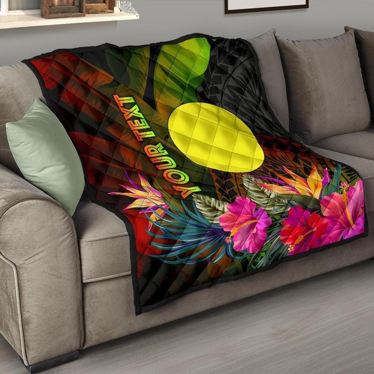 Palau Polynesian Personalised Premium Quilt -  Hibiscus and Banana Leaves 1