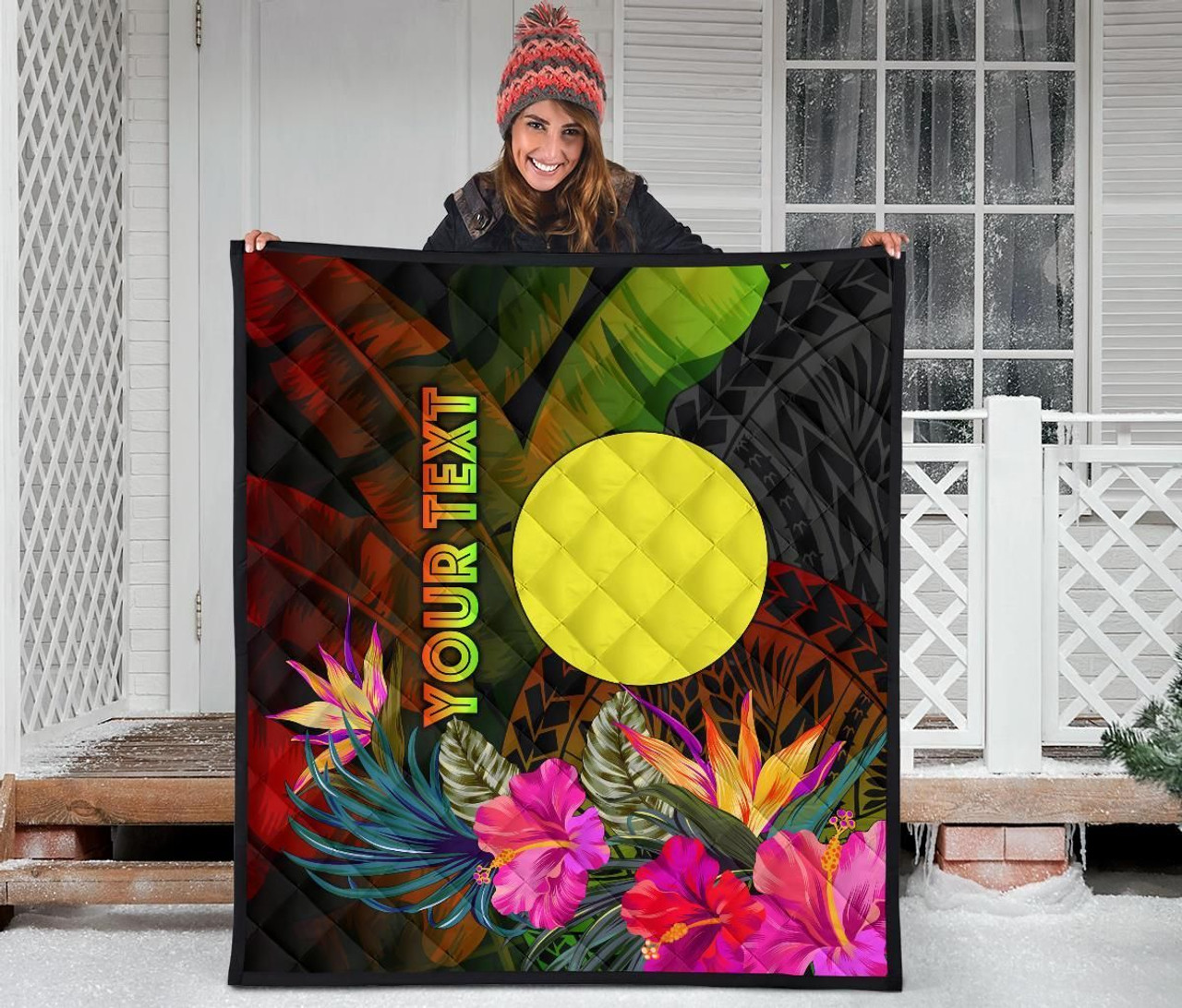 Palau Polynesian Personalised Premium Quilt -  Hibiscus and Banana Leaves 4