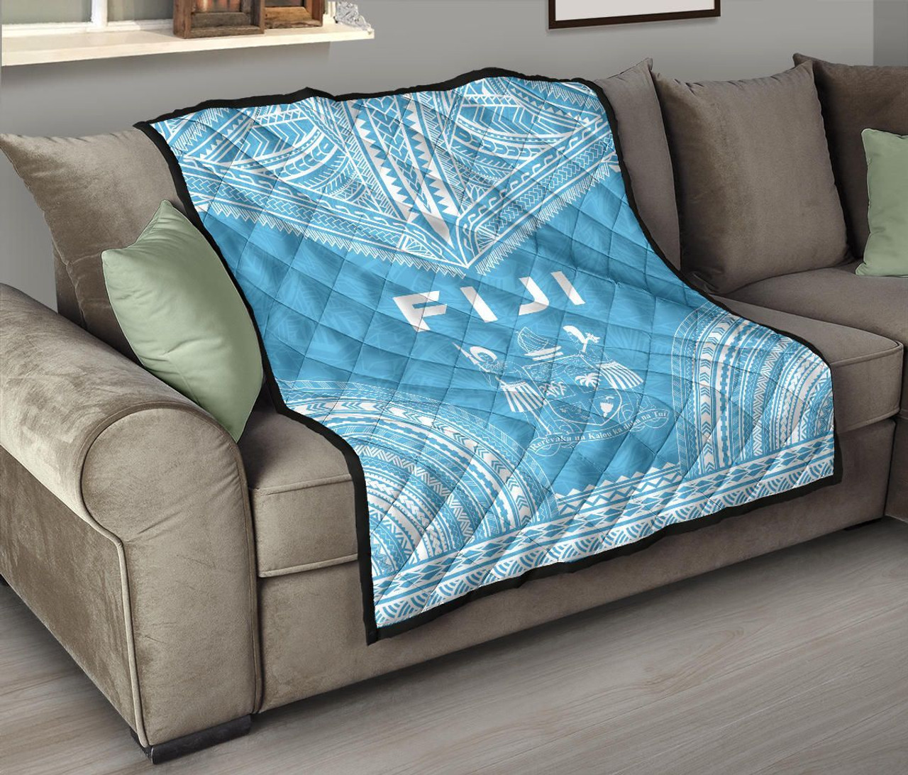 Fiji Premium Quilt - Fiji Coat Of Arms Polynesian Chief Light Blue Version 8