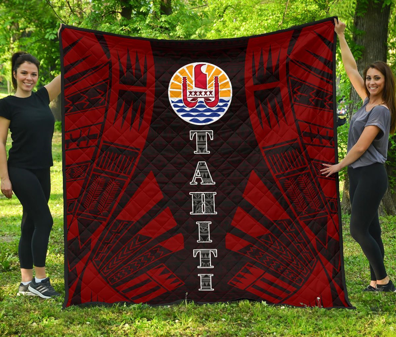 Tahiti Premium Quilt - Tahiti Flag Polynesian Red Tattoo 1