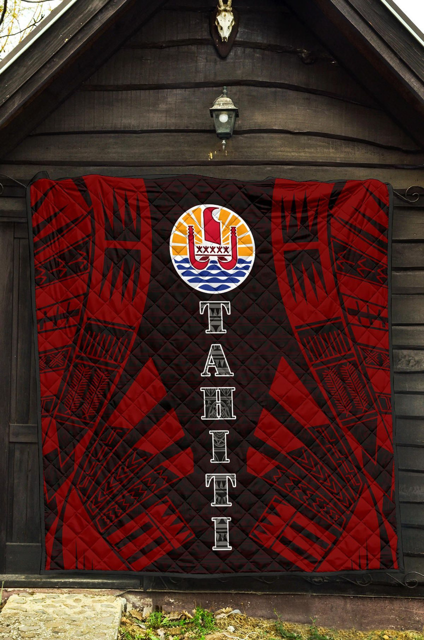 Tahiti Premium Quilt - Tahiti Flag Polynesian Red Tattoo 5