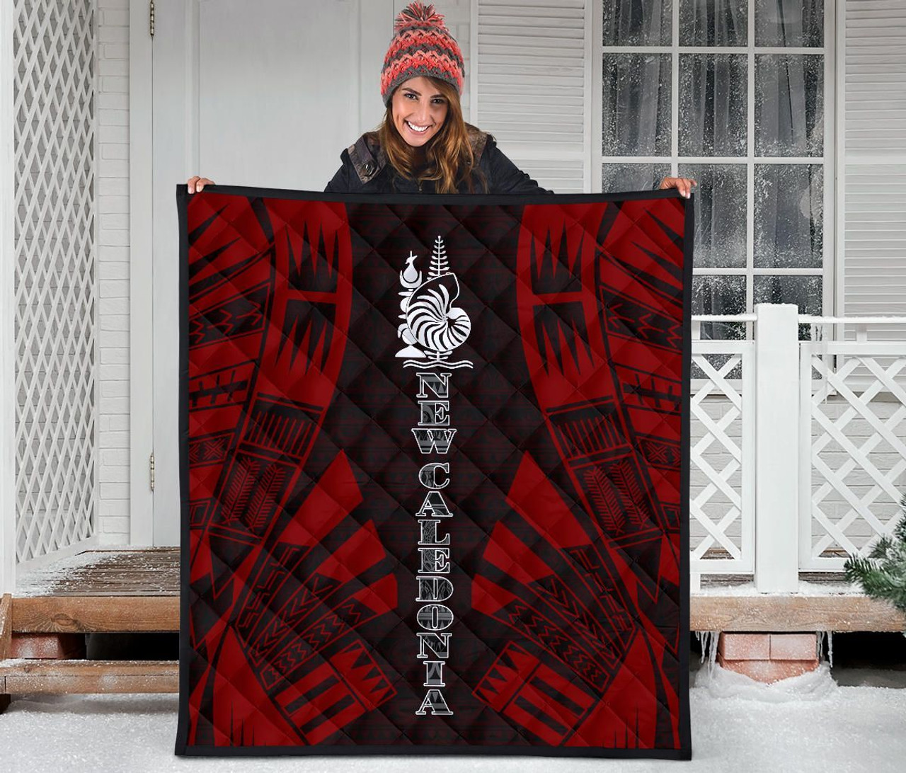 New Caledonia Premium Quilt - New Caledonia Coat Of Arms Polynesian Red Tattoo 3