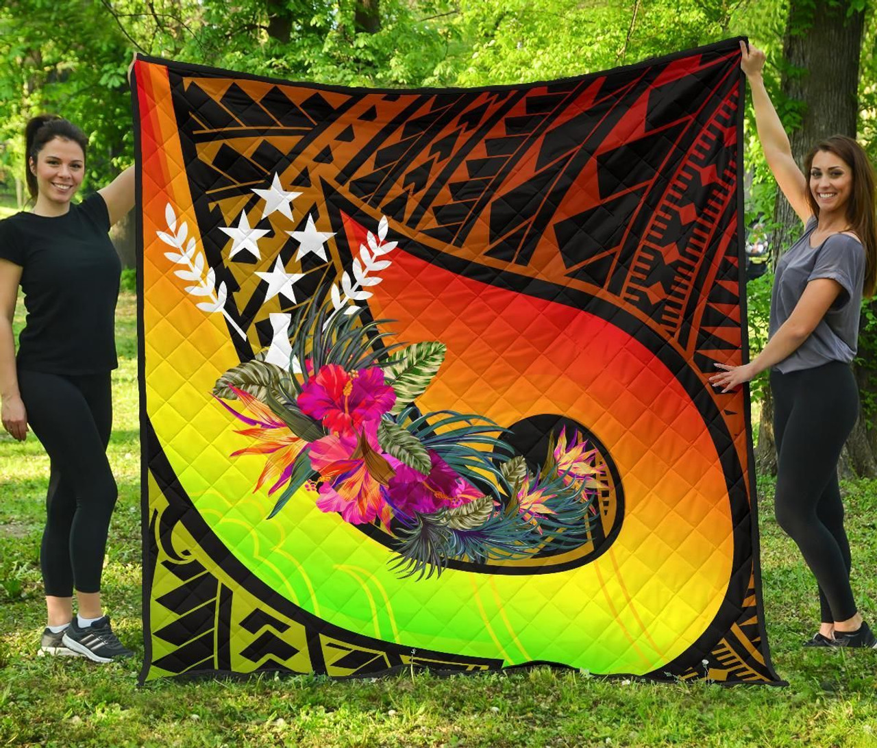 Kosrae Premium Quilt - Polynesian Hook And Hibiscus (Raggae) 2