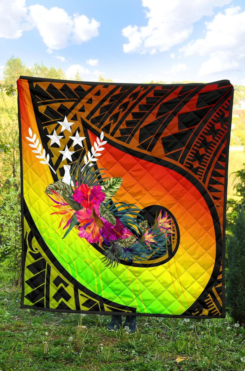 Kosrae Premium Quilt - Polynesian Hook And Hibiscus (Raggae) 5