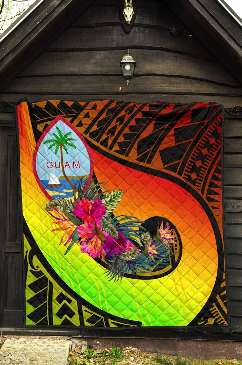 Guam Premium Quilt - Polynesian Hook And Hibiscus (Raggae) 6