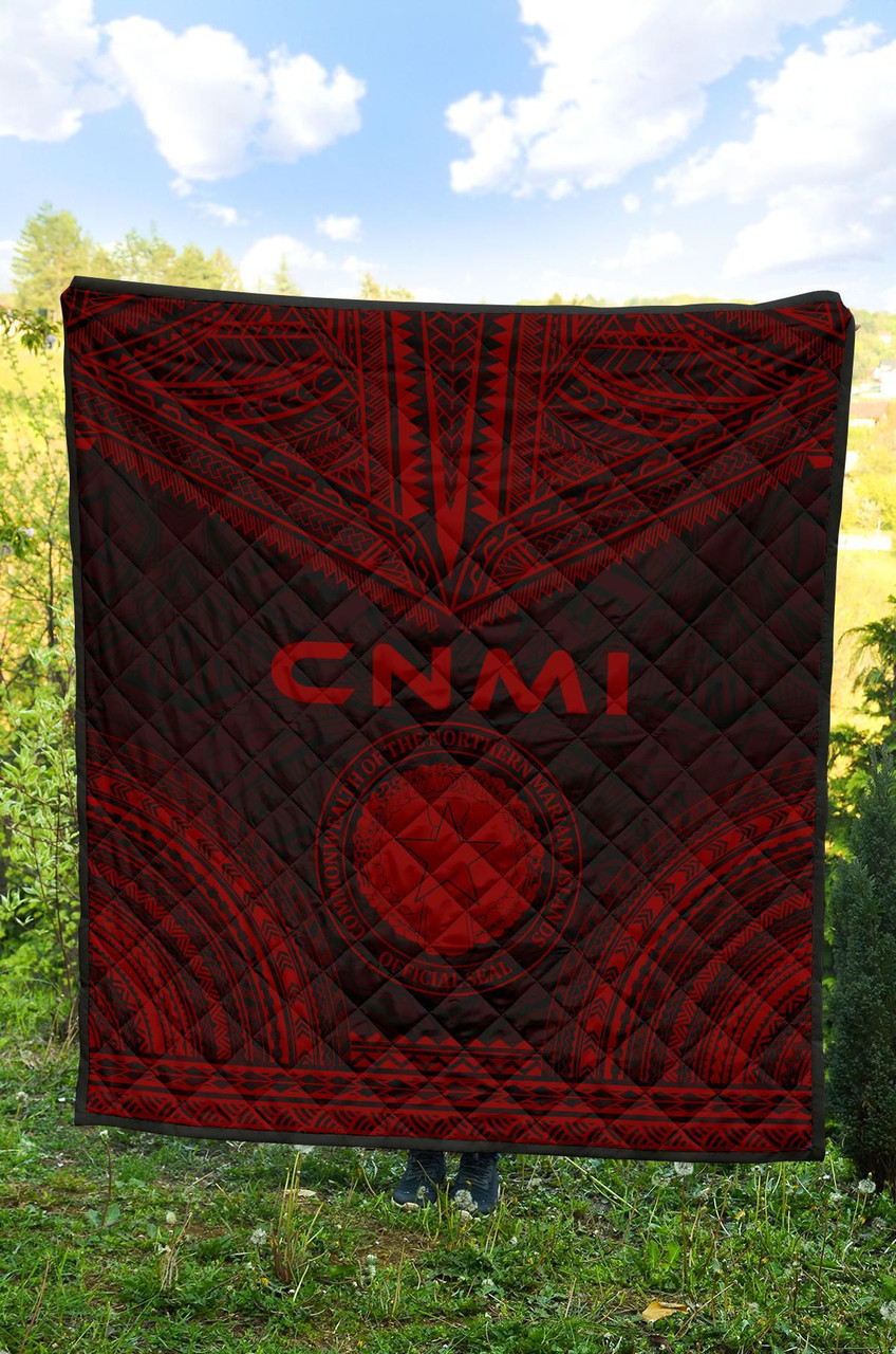 Northern Mariana Islands Premium Quilt - CNMI Seal Polynesian Chief Red Version 2