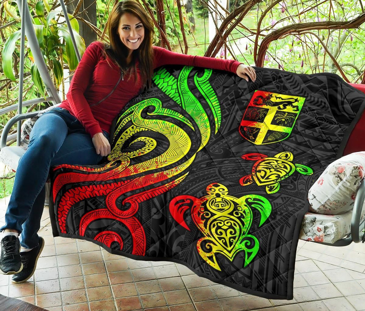 Fiji Polynesian Premium Quilt - Reggae Tentacle Turtle 7