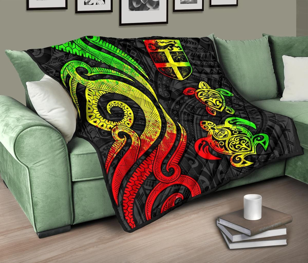 Fiji Polynesian Premium Quilt - Reggae Tentacle Turtle 10