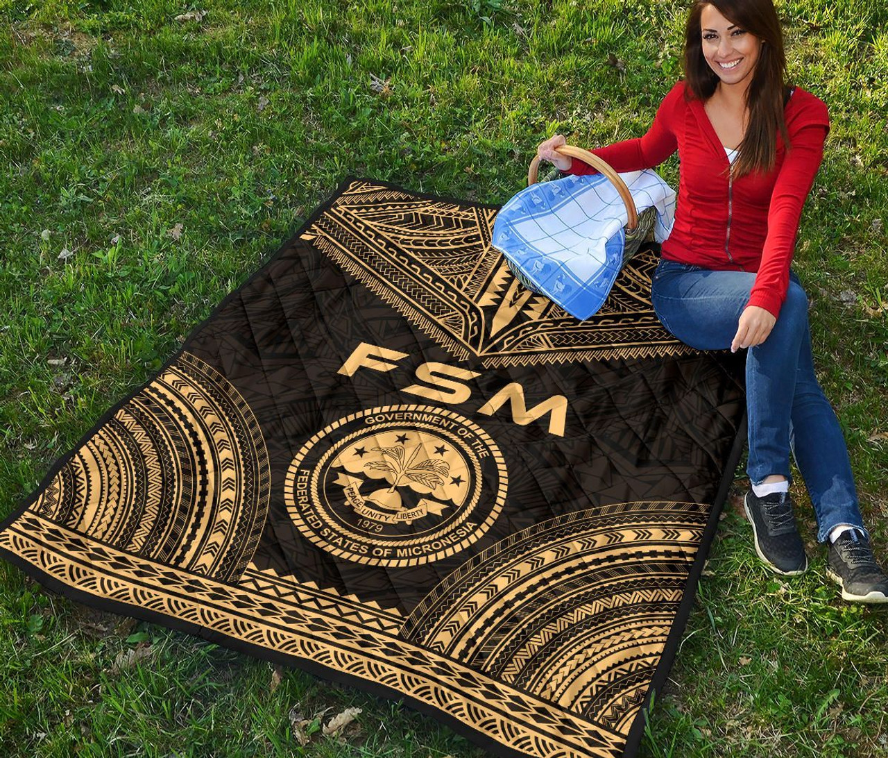 Federated States Of Micronesia Premium Quilt - FSM Seal Polynesian Chief Gold Version 4