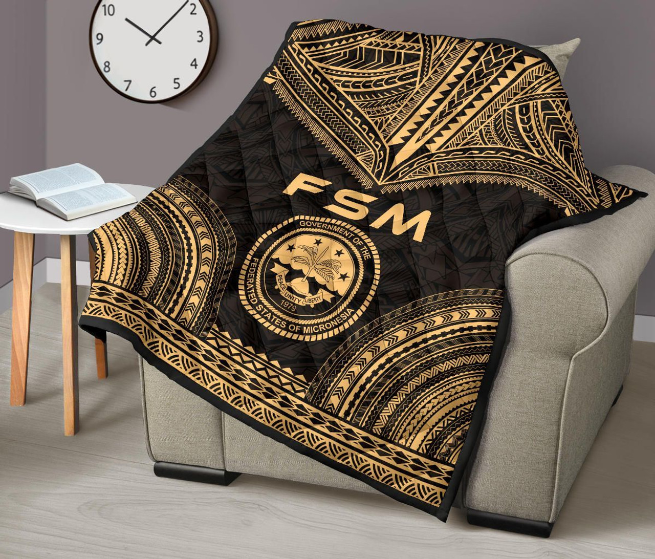 Federated States Of Micronesia Premium Quilt - FSM Seal Polynesian Chief Gold Version 9