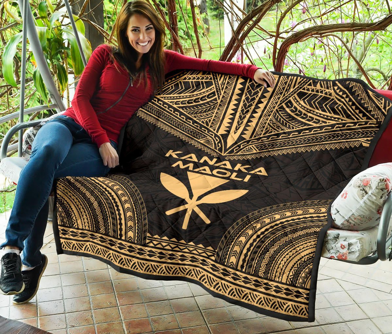 Hawaii Premium Quilt - Kanaka Maoli Polynesian Chief Gold Version 5