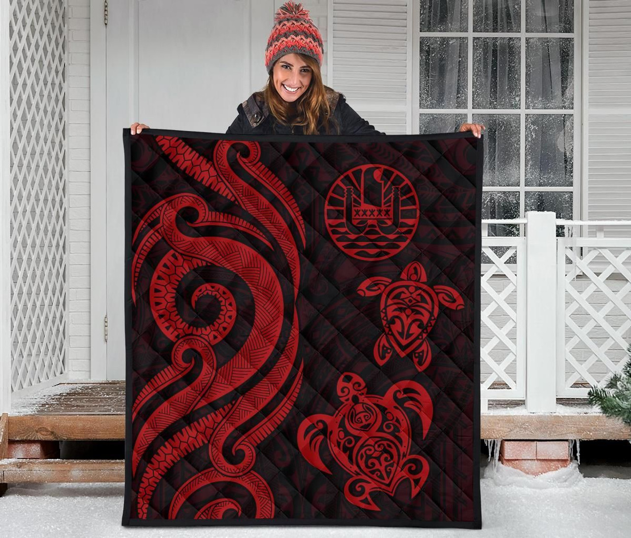 Tahiti Polynesian Premium Quilt - Red Tentacle Turtle 3