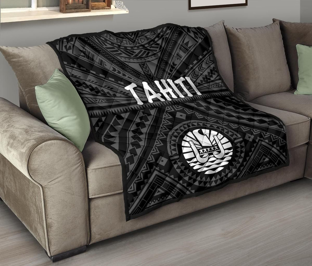 Tahiti Premium Quilt - Tahiti Seal In Polynesian Tattoo Style (Black) 9