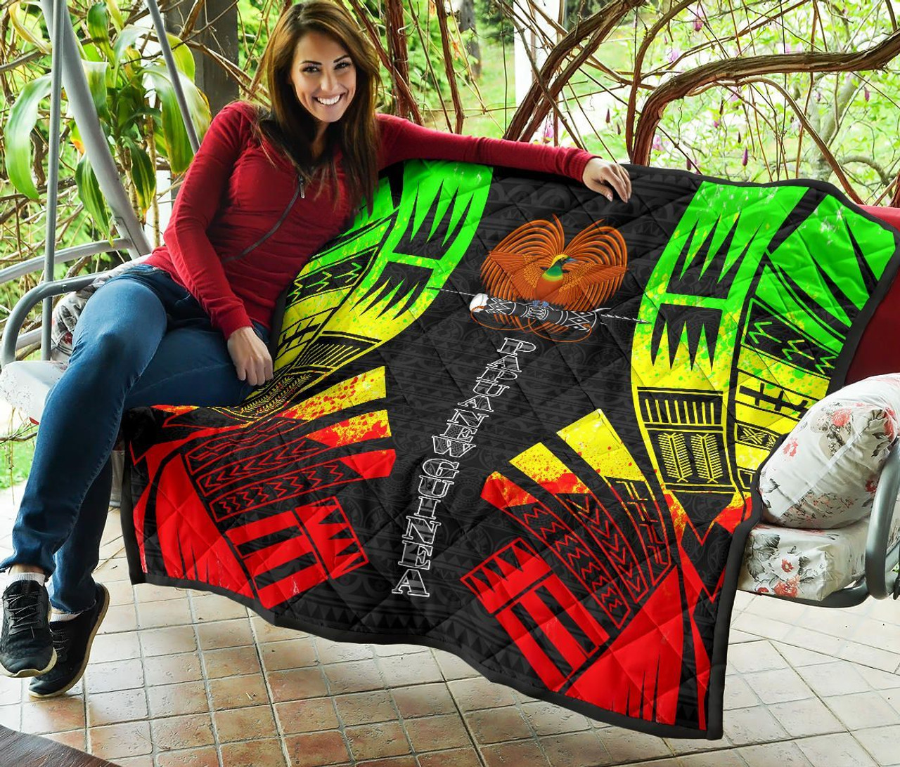 Papua New Guinea Premium Quilt - Papua New Guinea Coat Of Arsms Polynesian Reggae Tattoo 7