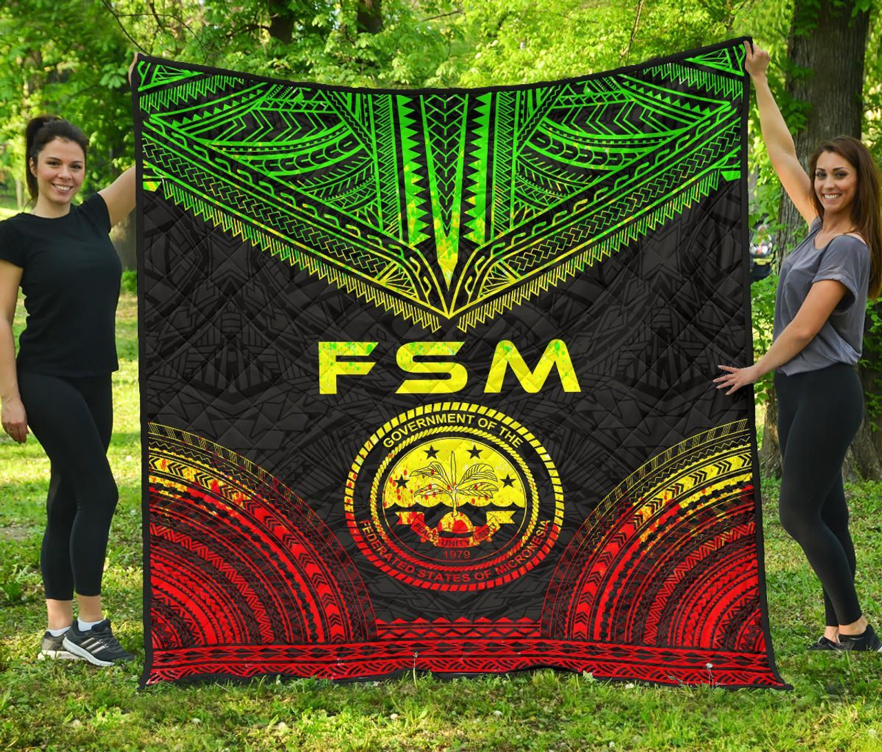 Federated States Of Micronesia Premium Quilt - FSM Seal Polynesian Chief Reggae Version 1