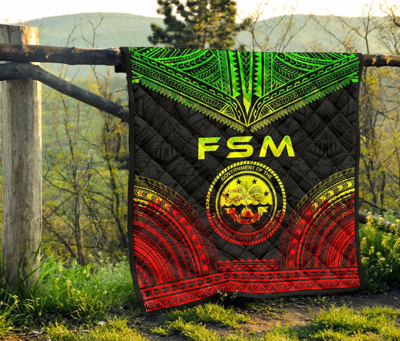 Federated States Of Micronesia Premium Quilt - FSM Seal Polynesian Chief Reggae Version 6