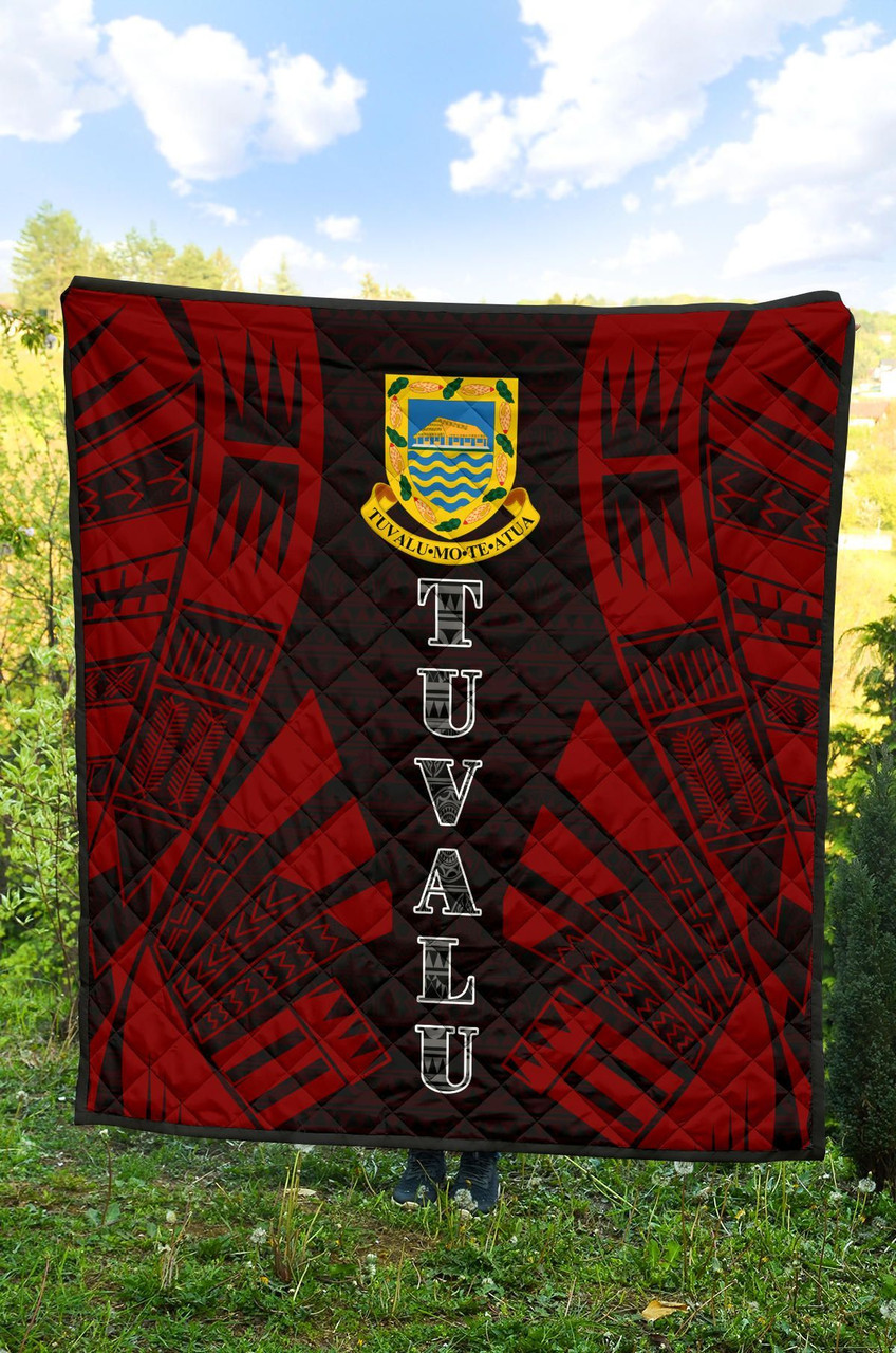 Tuvalu Premium Quilt - Tuvalu Coat Of Arms Polynesian Red Tattoo 4