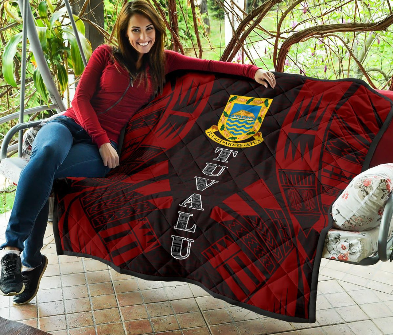 Tuvalu Premium Quilt - Tuvalu Coat Of Arms Polynesian Red Tattoo 7