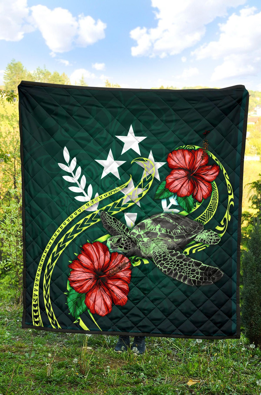 Kosrae Polynesian Premium Quilt - Green Turtle Hibiscus 4