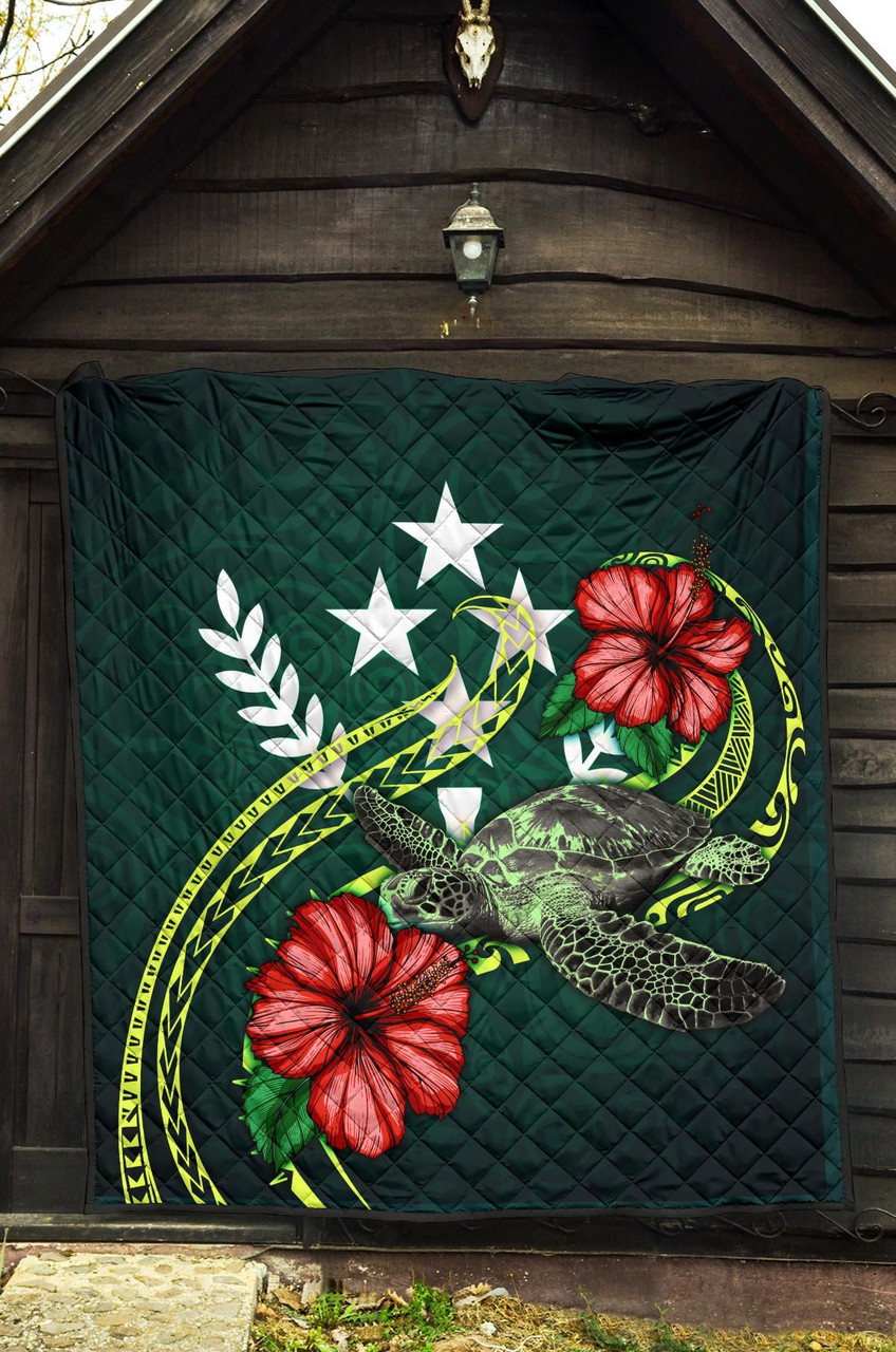 Kosrae Polynesian Premium Quilt - Green Turtle Hibiscus 5