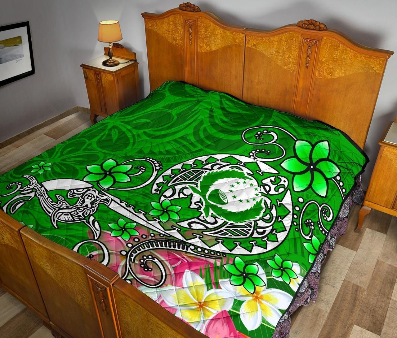 Pohnpei Premium Quilt - Turtle Plumeria (Green) 10