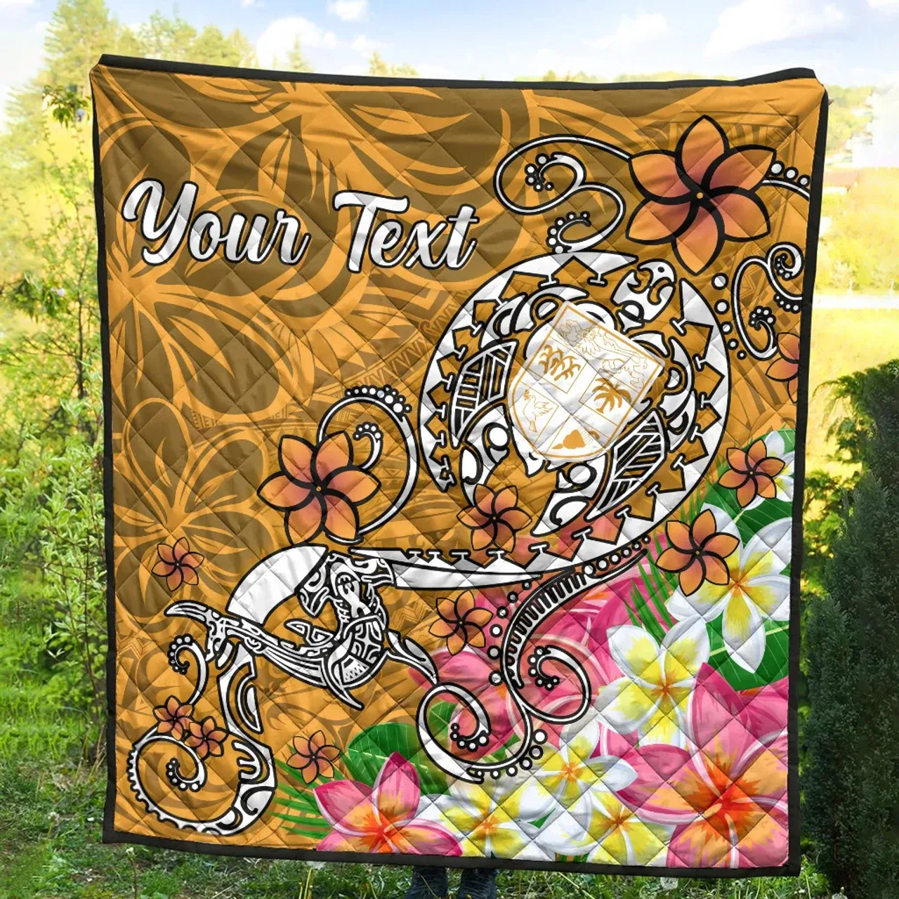 Fiji Custom Personalised Premium Quilt - Turtle Plumeria (Gold) 8