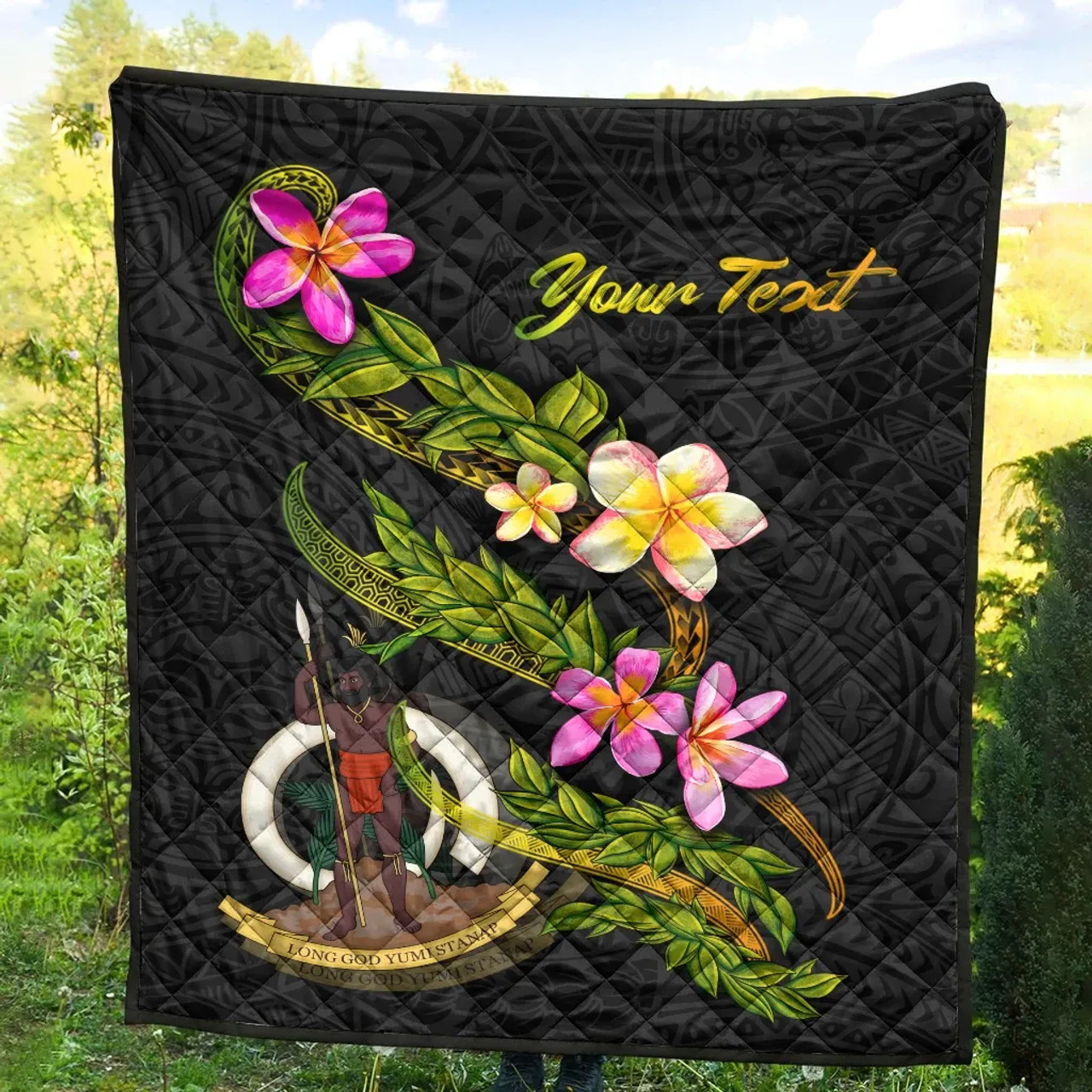 Vanuatu Polynesian Custom Personalised Quilt - Plumeria Tribal 4