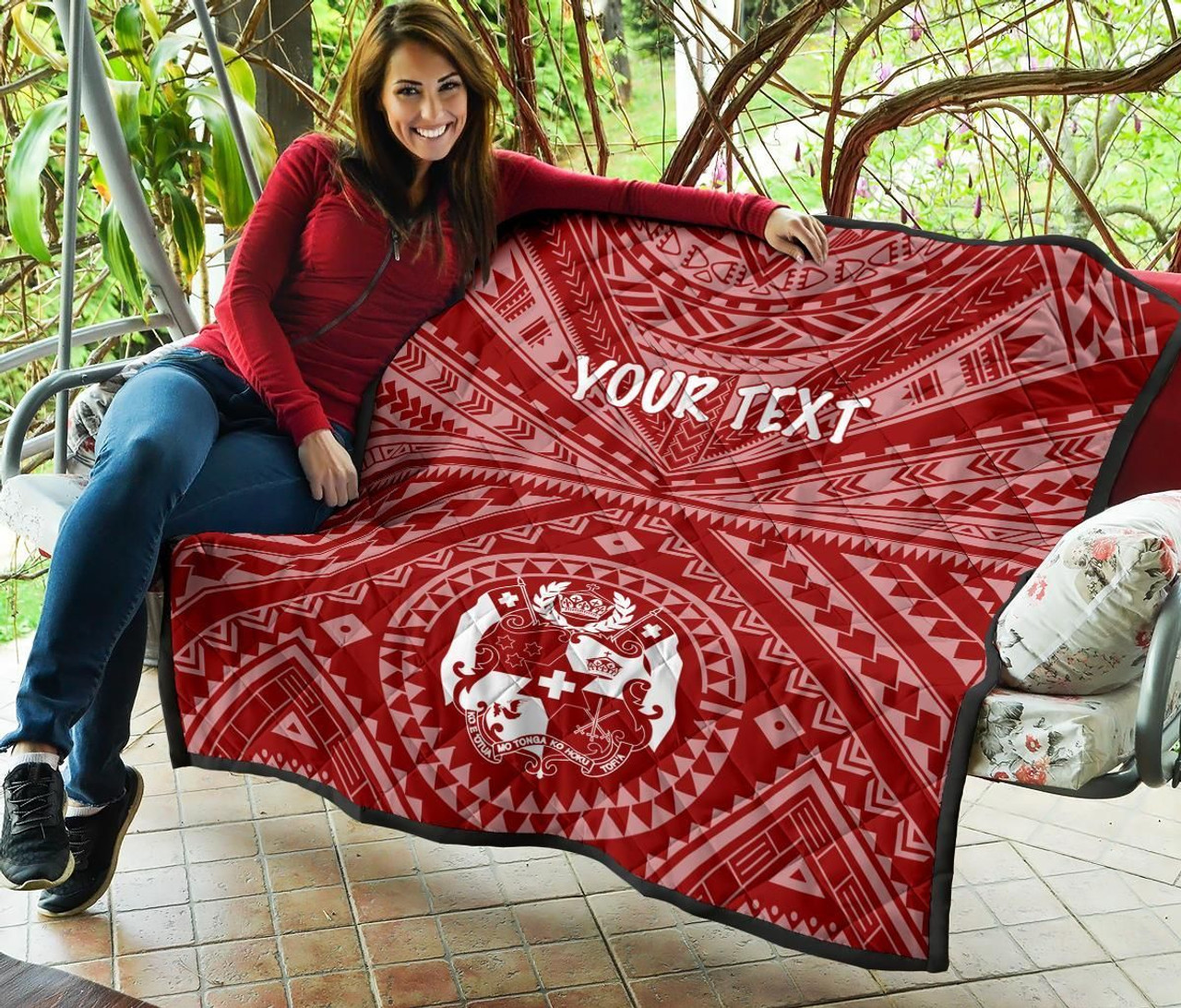 Tonga Personalised Premium Quilt - Tonga Seal With Polynesian Tattoo Style (Red) 4