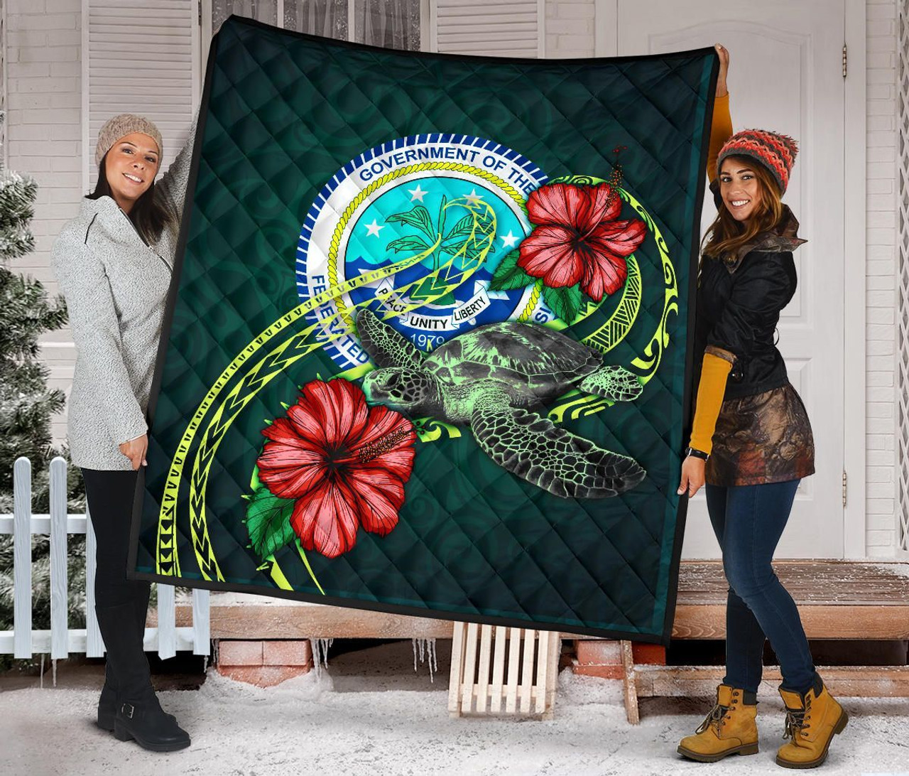 Federated States of Micronesia Premium Quilt - Green Turtle Hibiscus 2