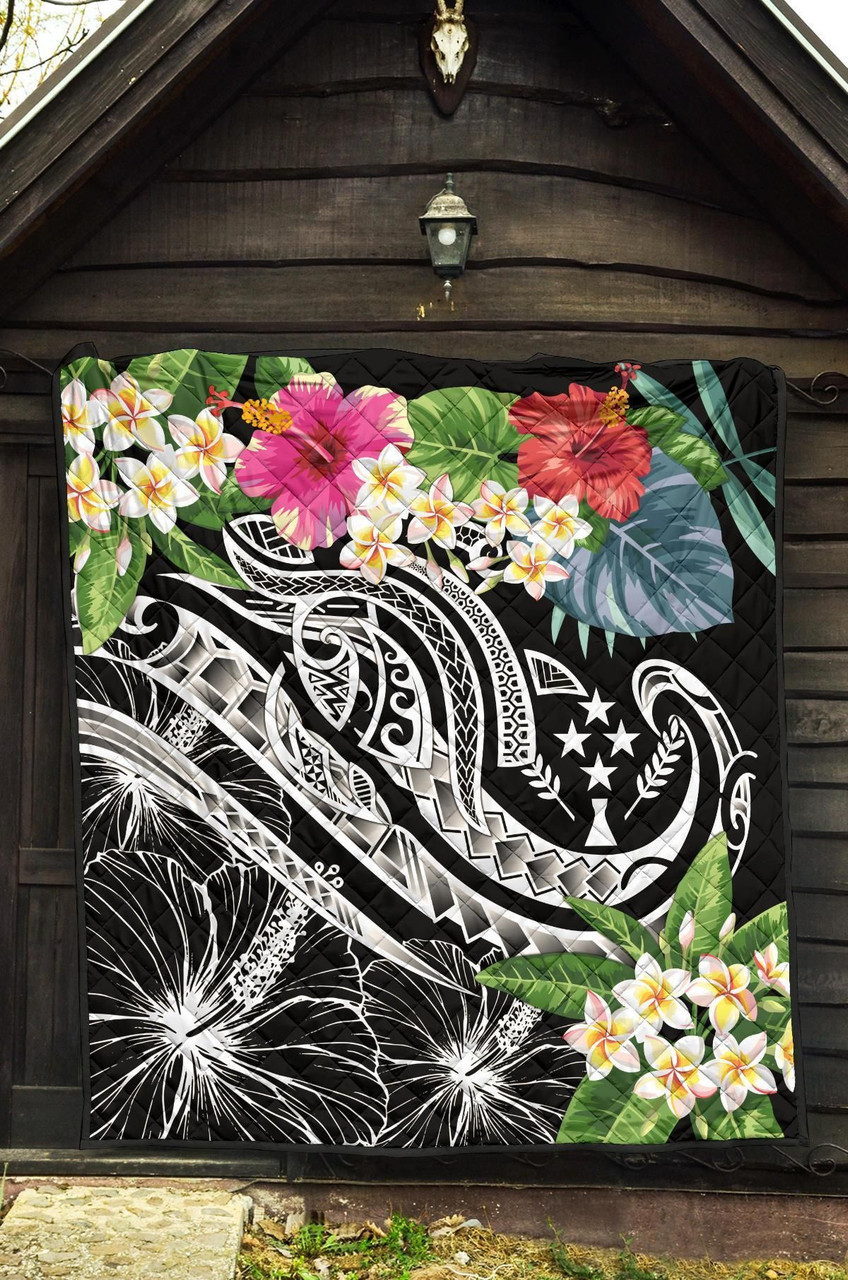 Kosrae Polynesian Premium Quilt - Summer Plumeria (Black) 5
