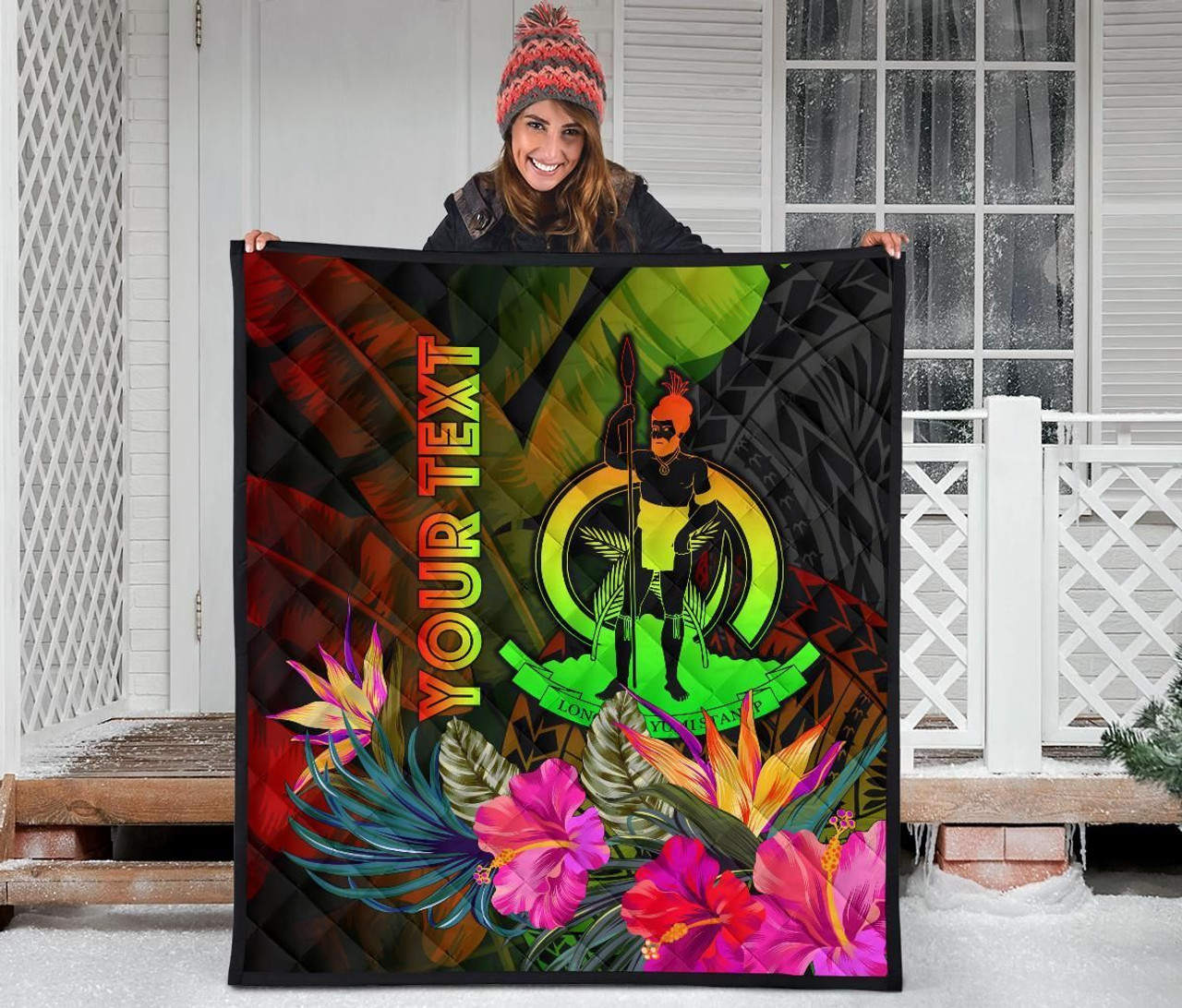 Vanuatu Polynesian Personalised Premium Quilt -  Hibiscus and Banana Leaves 4