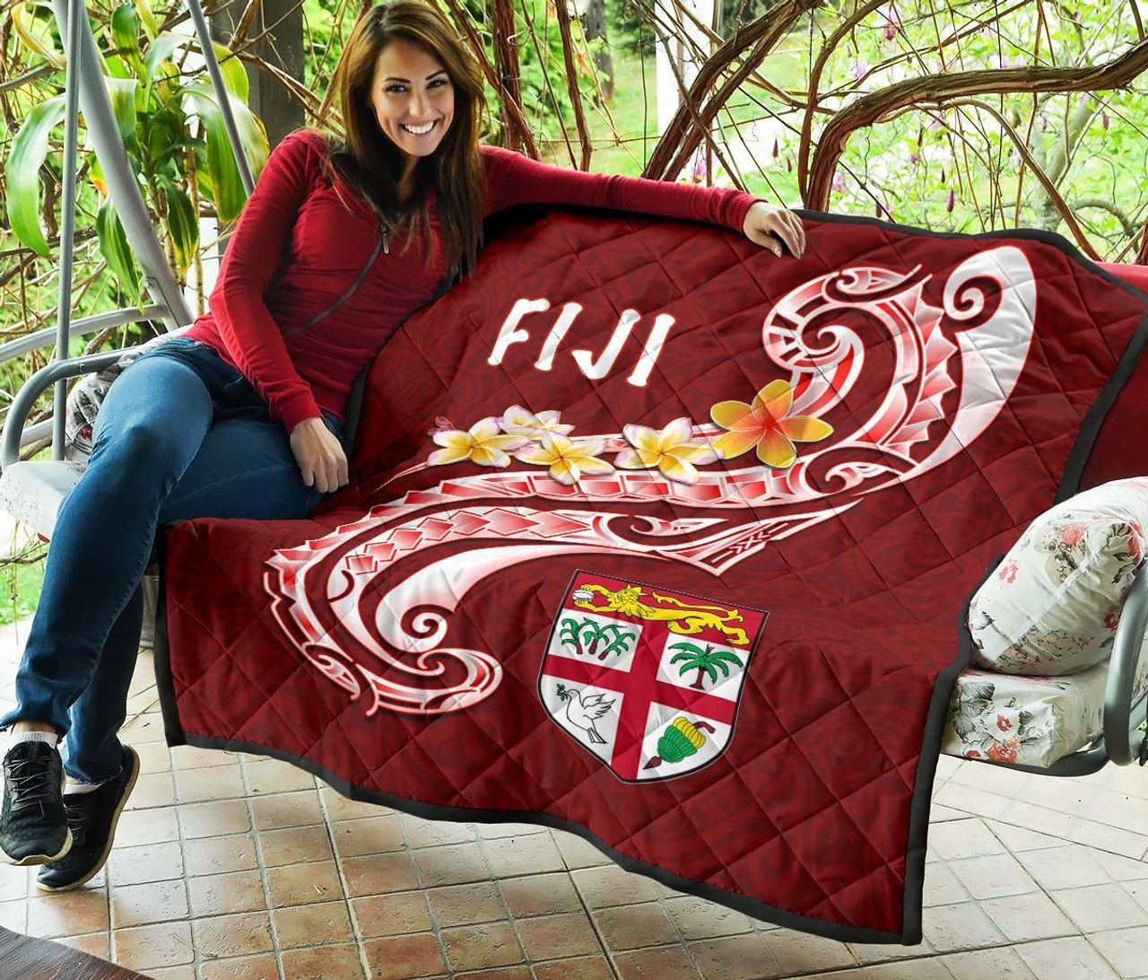 Fiji Premium Quilt - Fiji Seal  Polynesian Patterns Plumeria  (Red) 8