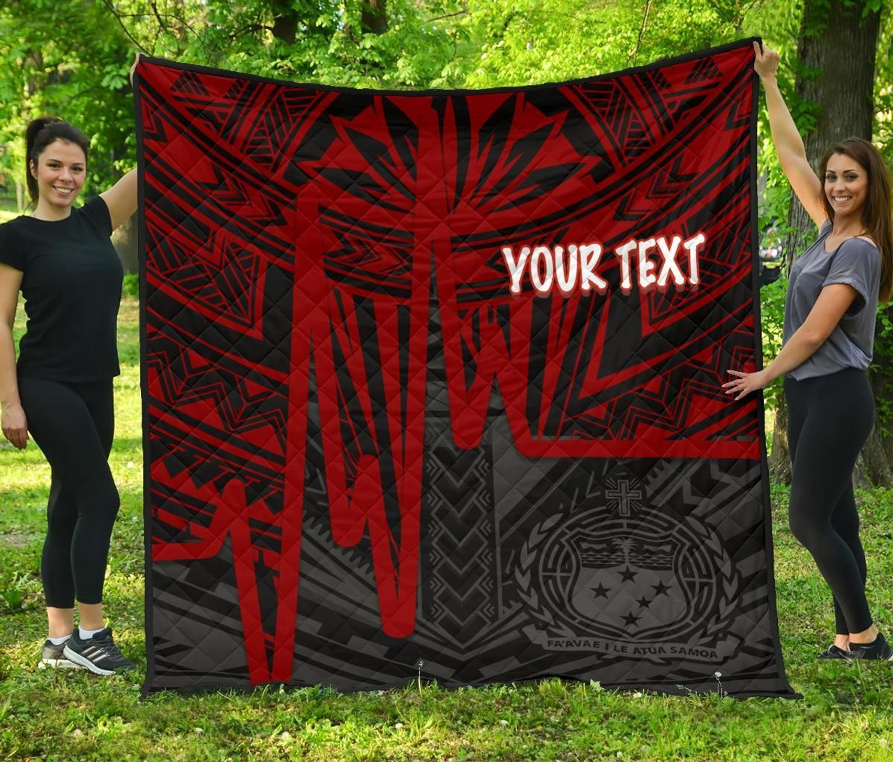 Samoa Personalised Premium Quilt - Samoa Seal With Polynesian Pattern In Heartbeat Style (Red) 6