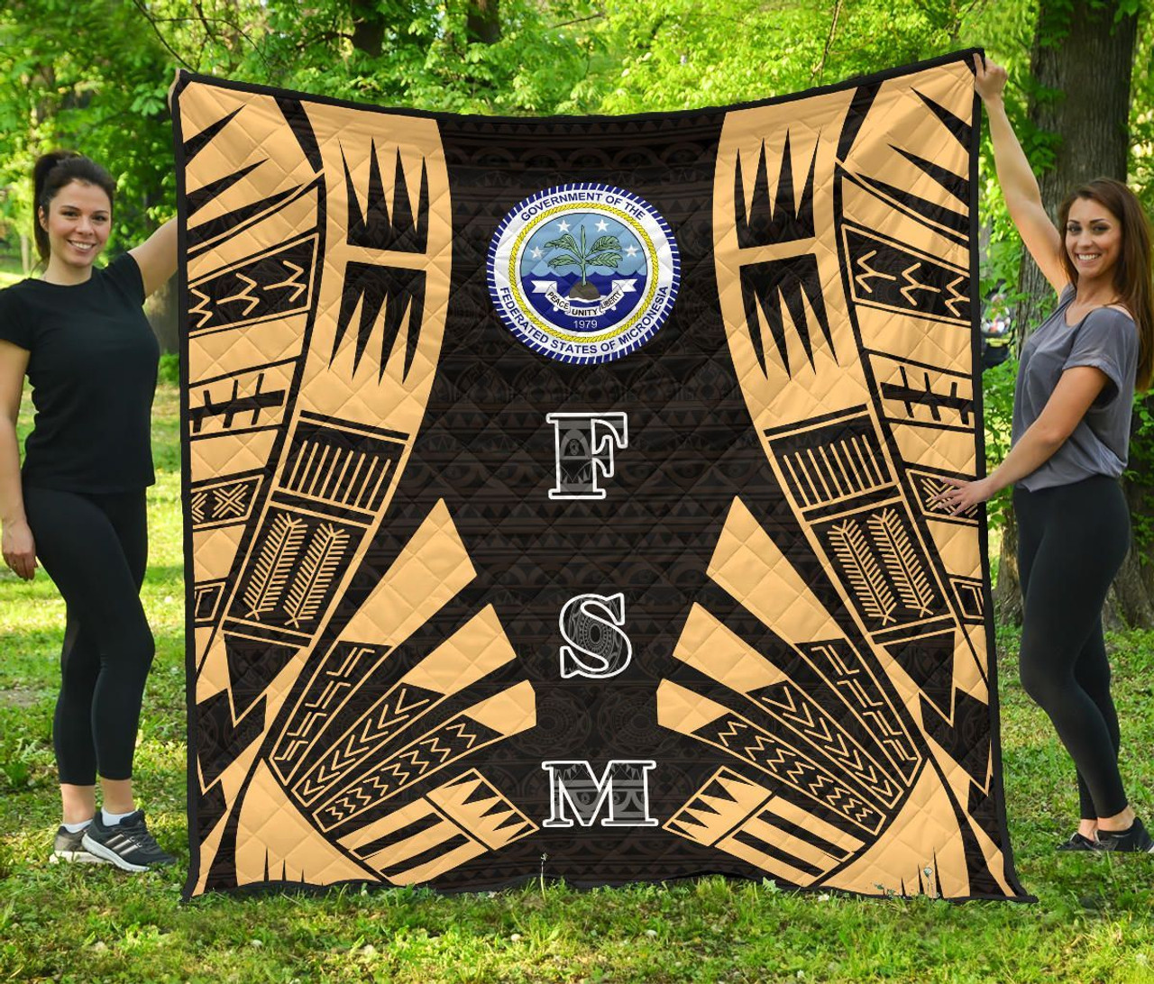 Federated States Of Micronesia Premium Quilt - Federated States Of Micronesia Seal Polynesian Gold Tattoo 1