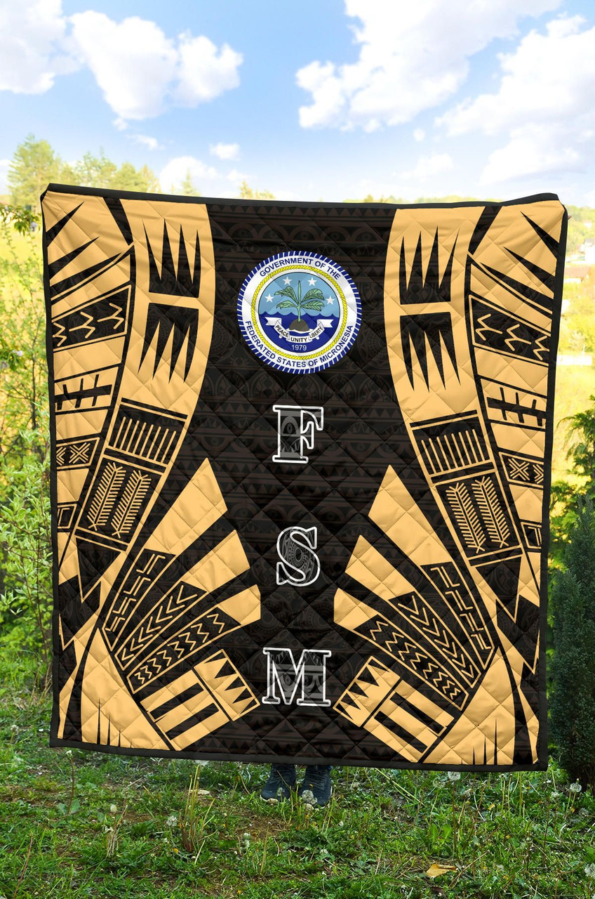 Federated States Of Micronesia Premium Quilt - Federated States Of Micronesia Seal Polynesian Gold Tattoo 4
