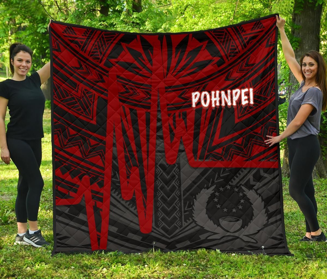 Pohnpei Premium Quilt - Pohnpei Seal In Heartbeat Patterns Style (Red) 3