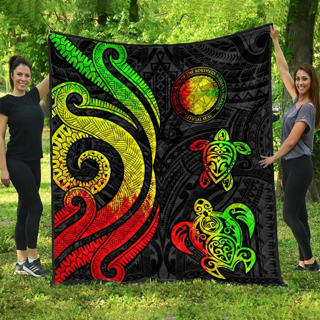 Northern Mariana Islands Premium Quilt - Reggae Tentacle Turtle 1