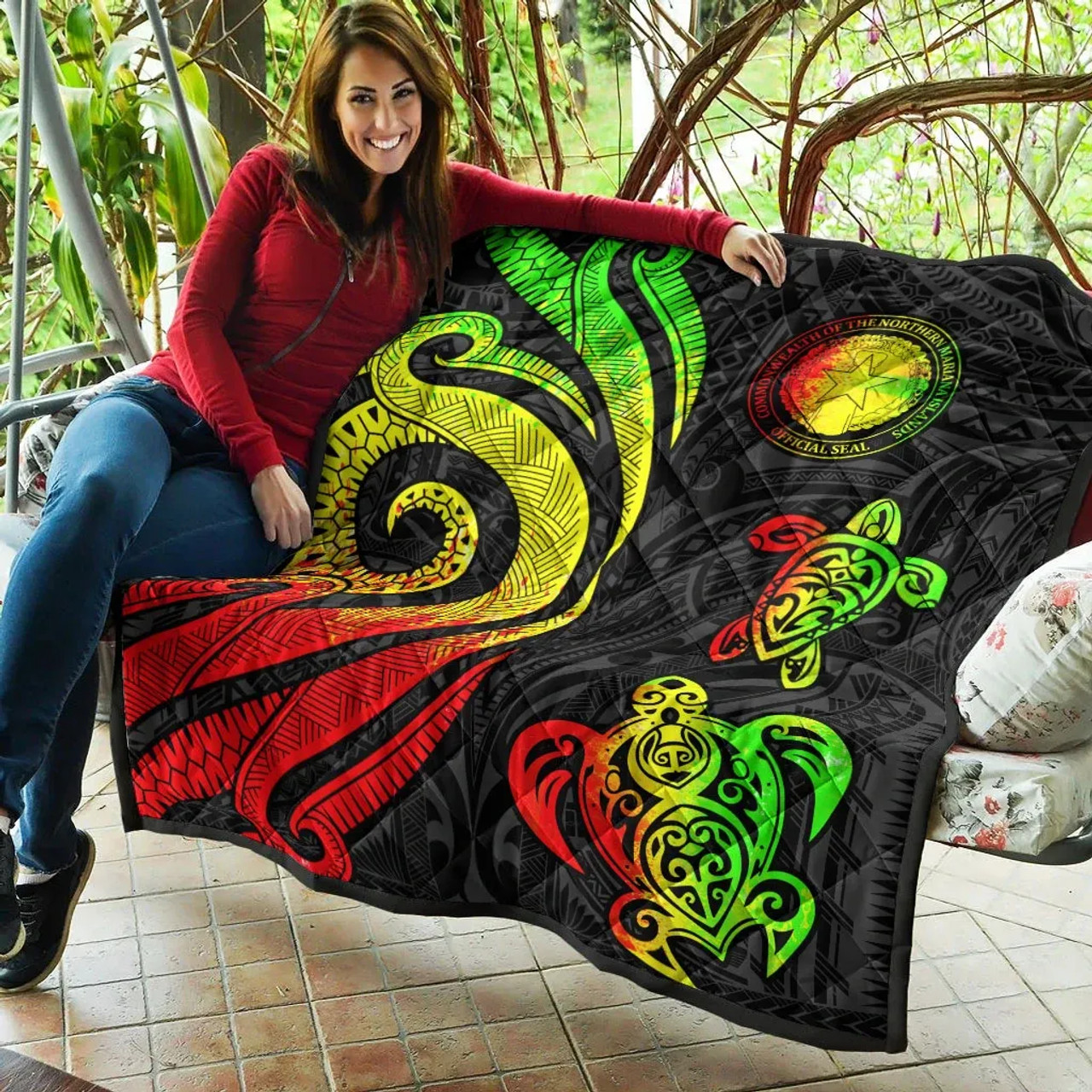 Northern Mariana Islands Premium Quilt - Reggae Tentacle Turtle 4